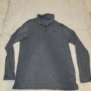 Travis Mathew Gray Stripe Long Sleeve Polo Shirt